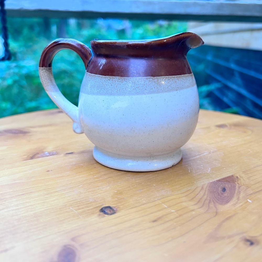 Vintage Stoneware Creamer Pitcher Small Brown Oatmeal Speckled Ceramic 1970s Jug
